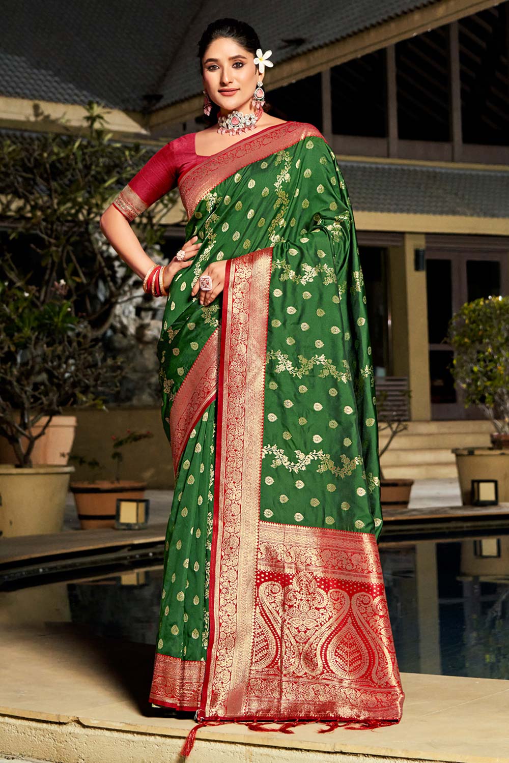 Green Banarasi Silk Woven Saree