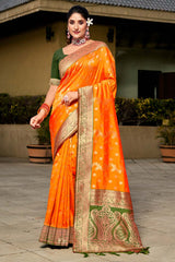 Yellow Banarasi Silk Woven Saree