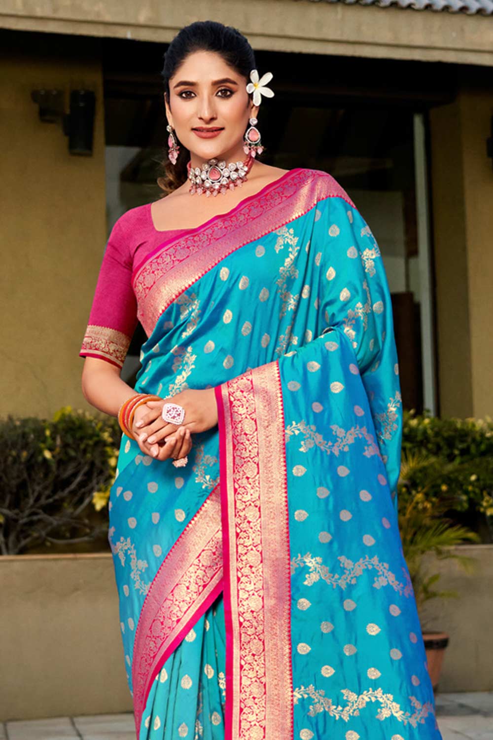 Blue Banarasi Silk Woven Saree