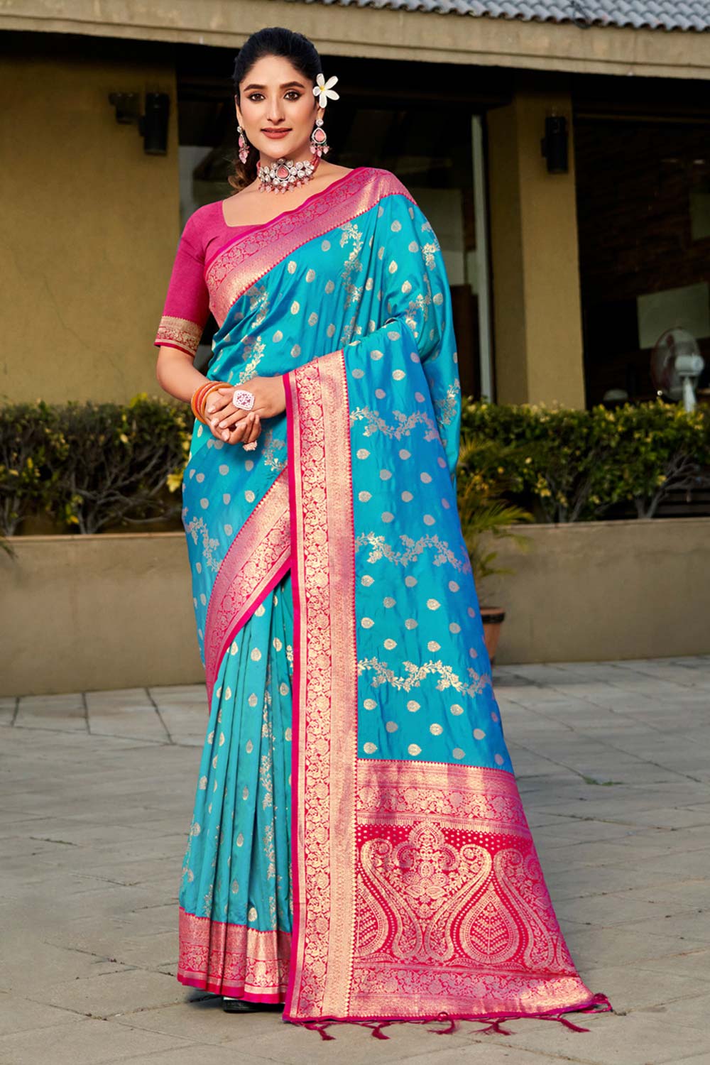 Blue Banarasi Silk Woven Saree