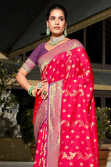 Pink Banarasi Silk Woven Saree