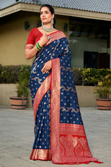 Navy Blue Banarasi Silk Woven Saree