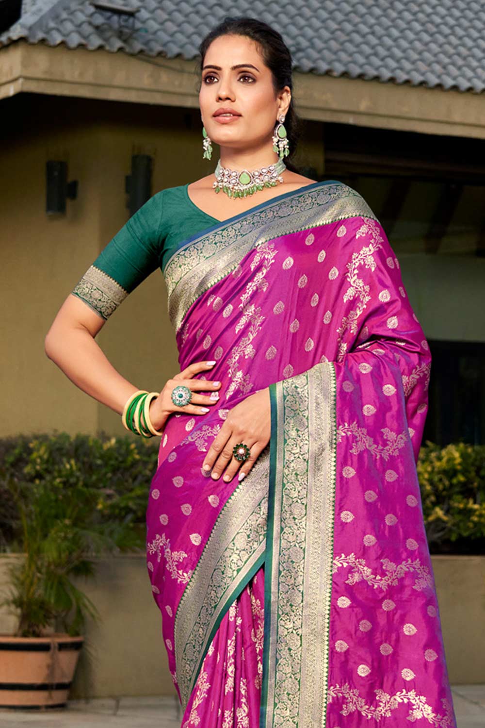 Purple Banarasi Silk Woven Saree