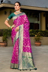 Purple Banarasi Silk Woven Saree