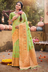 Green Cotton Woven Saree