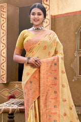 Beige Cotton Woven Saree