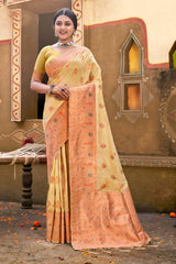 Beige Cotton Woven Saree