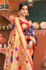 Navy Blue Paithani Silk Woven Saree