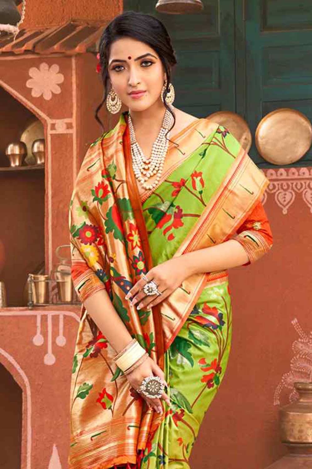 Green Paithani Silk Woven Saree