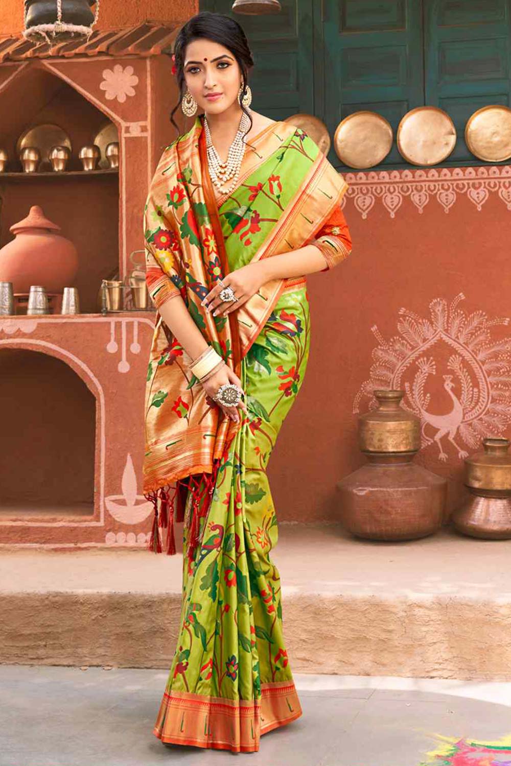 Green Paithani Silk Woven Saree