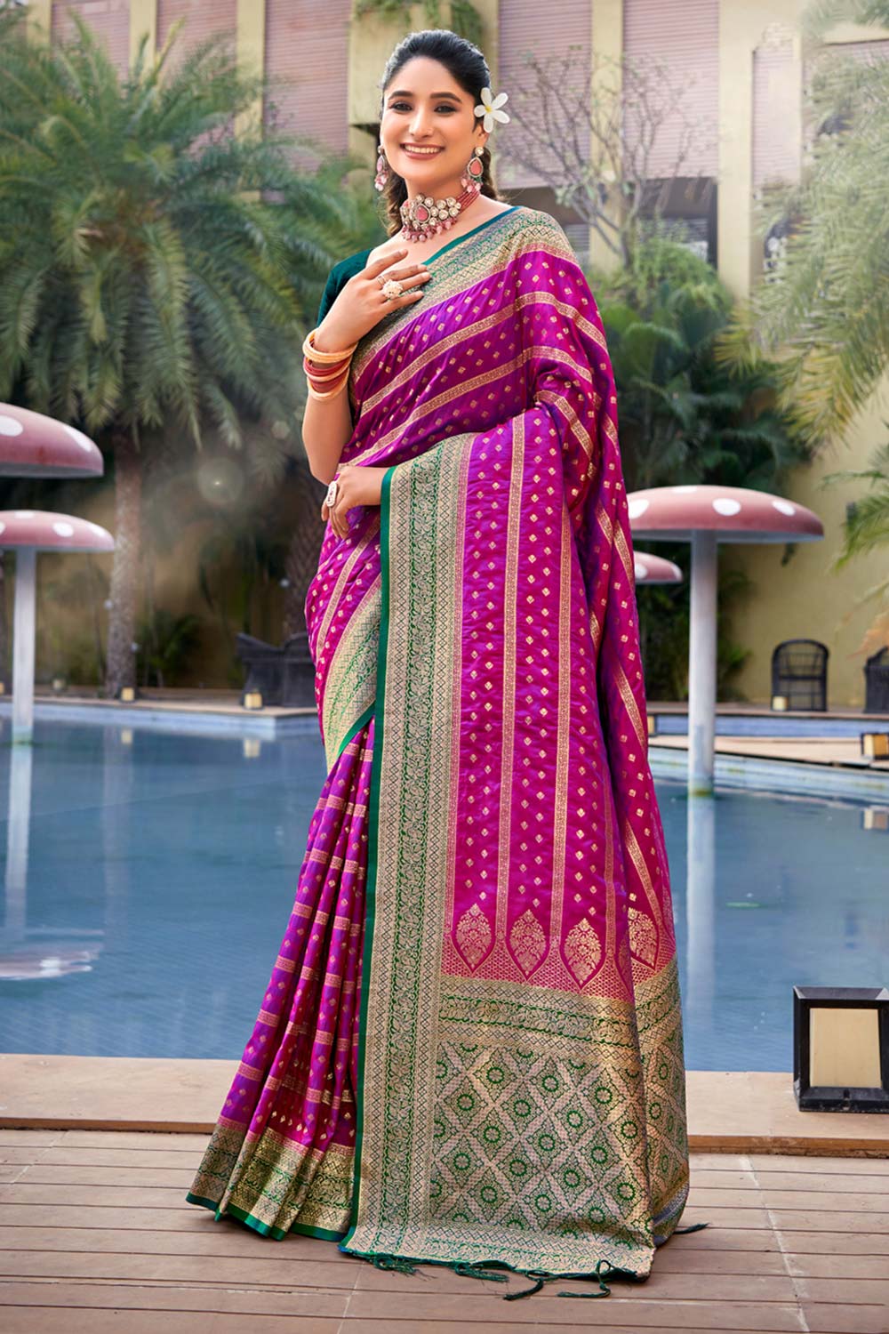 Purple Banarasi Silk Woven Saree