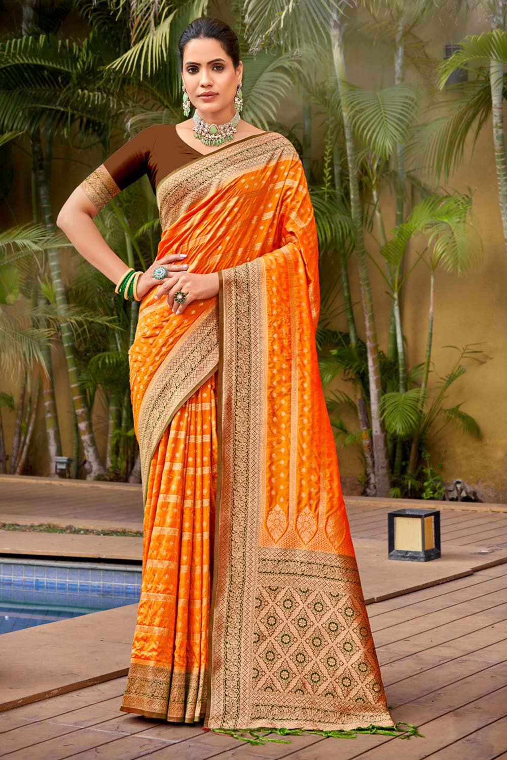 Yellow Banarasi Silk Woven Saree