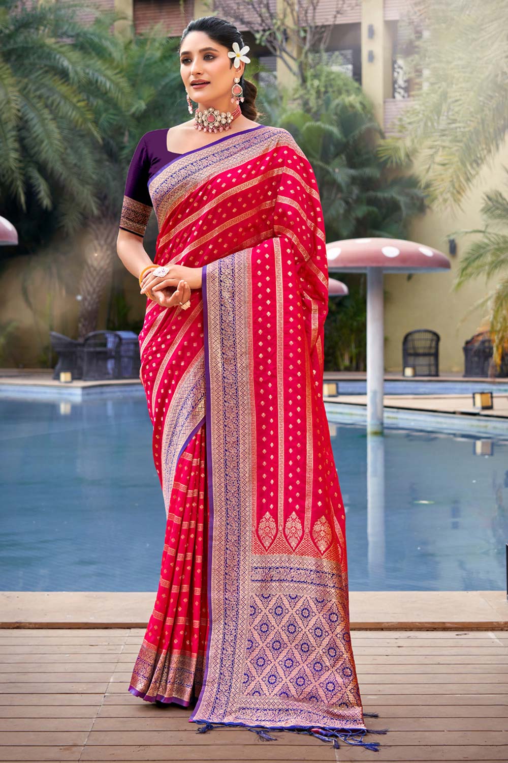 Pink Banarasi Silk Woven Saree