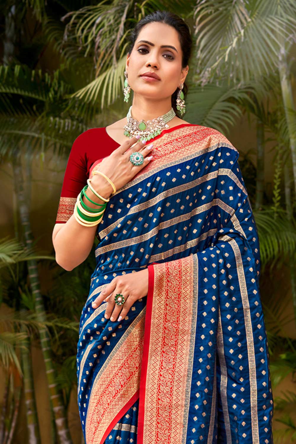 Navy Blue Banarasi Silk Woven Saree