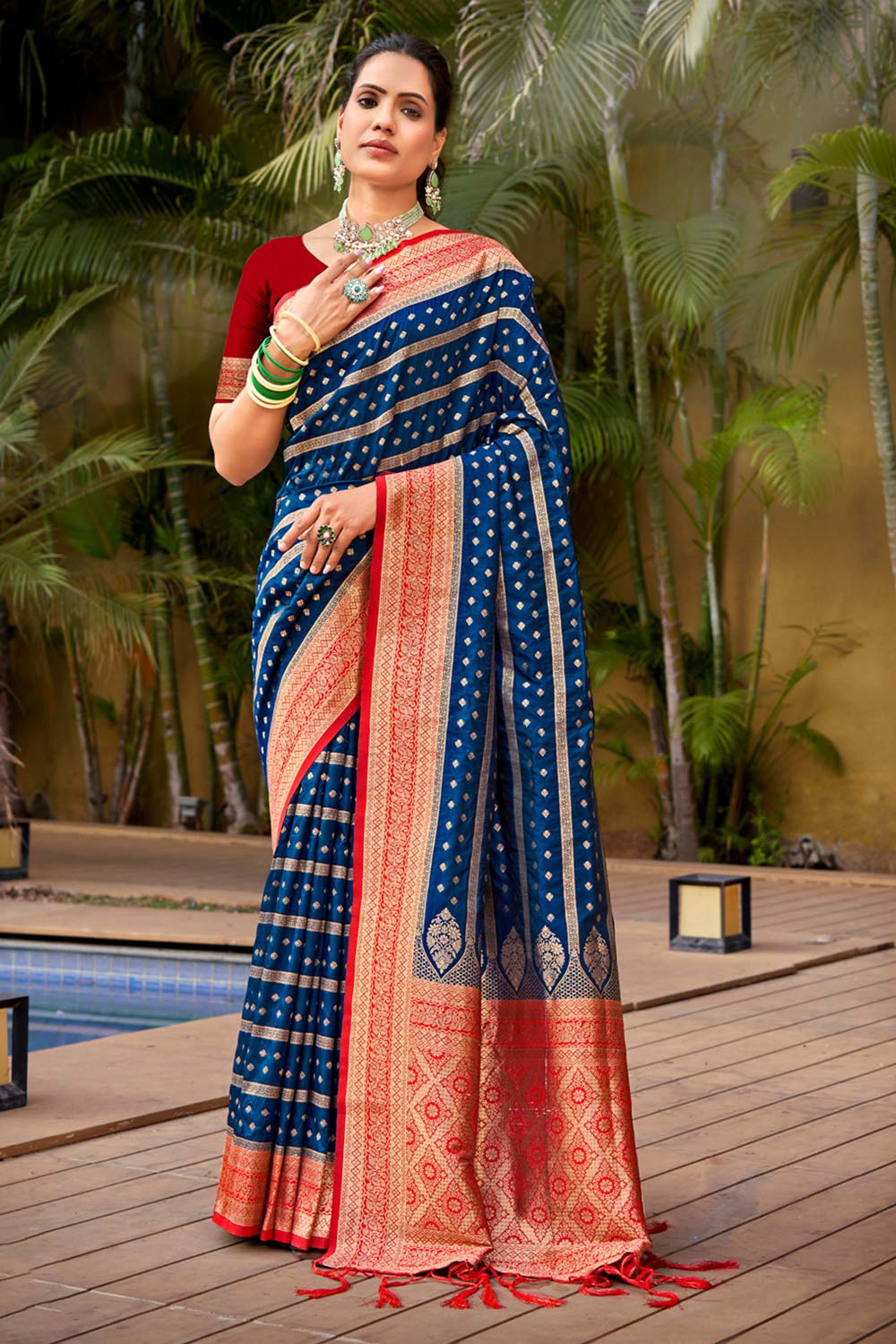 Navy Blue Banarasi Silk Woven Saree