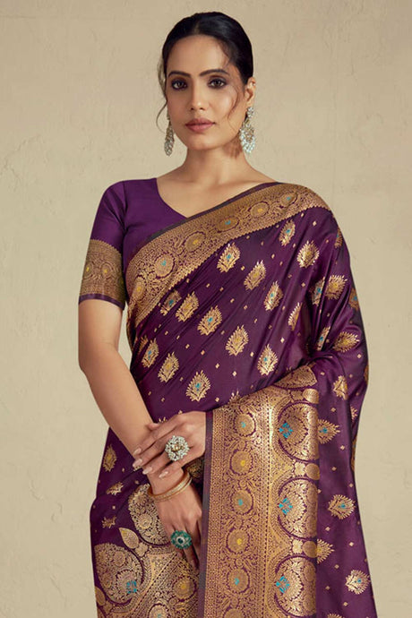 Purple Silk Woven Saree