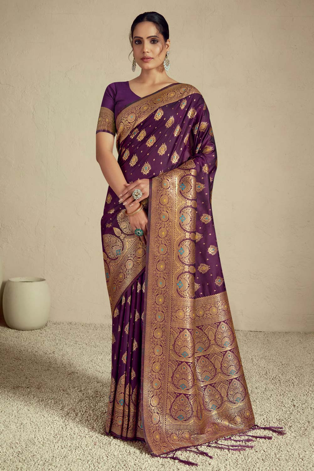 Purple Silk Woven Saree