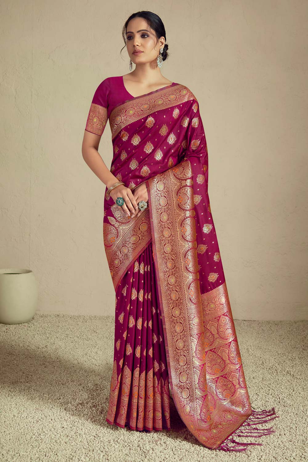 Magenta Silk Woven Saree