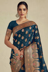 Teal Silk Woven Saree