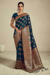 Teal Silk Woven Saree