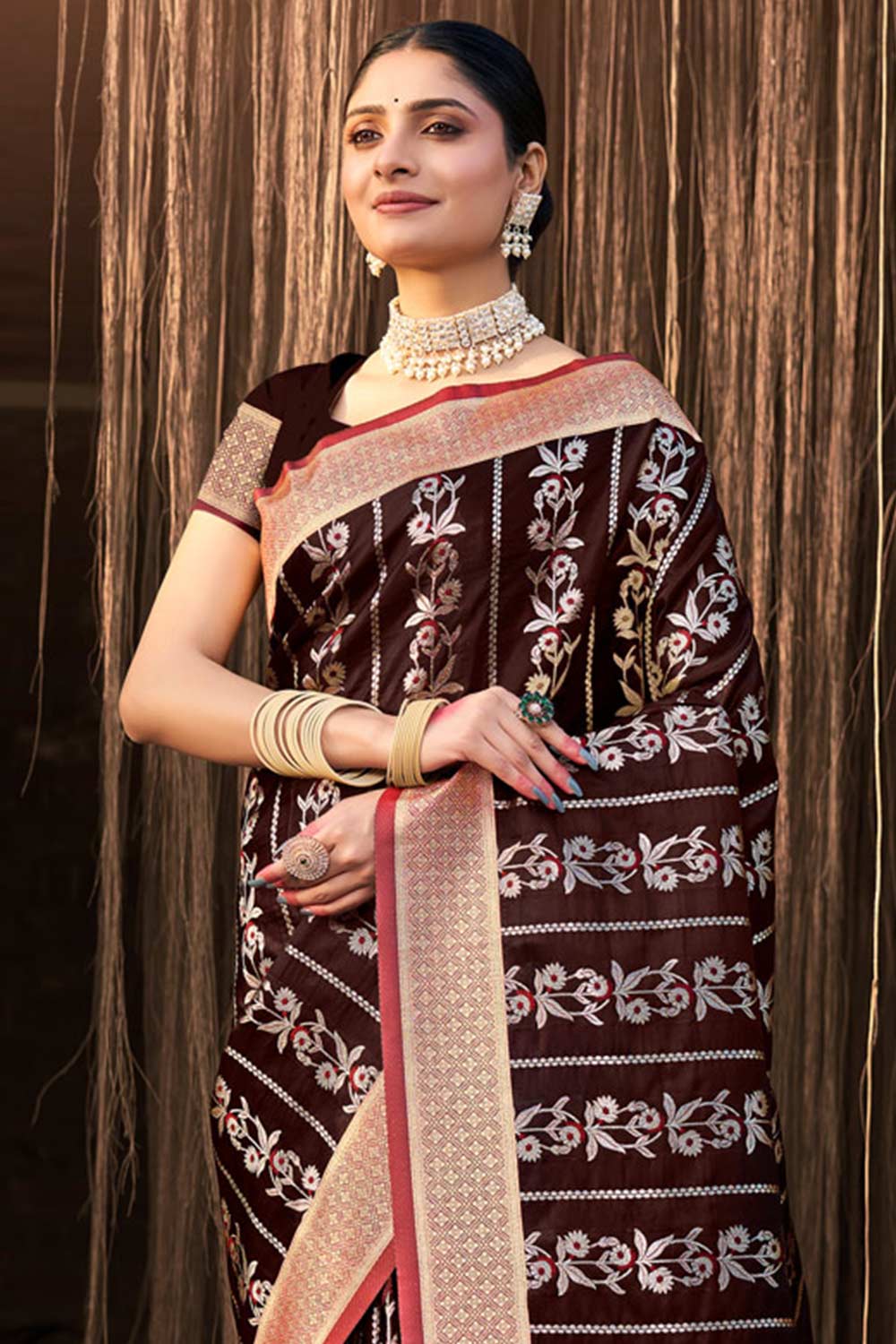 Brown Stain Silk Woven Saree