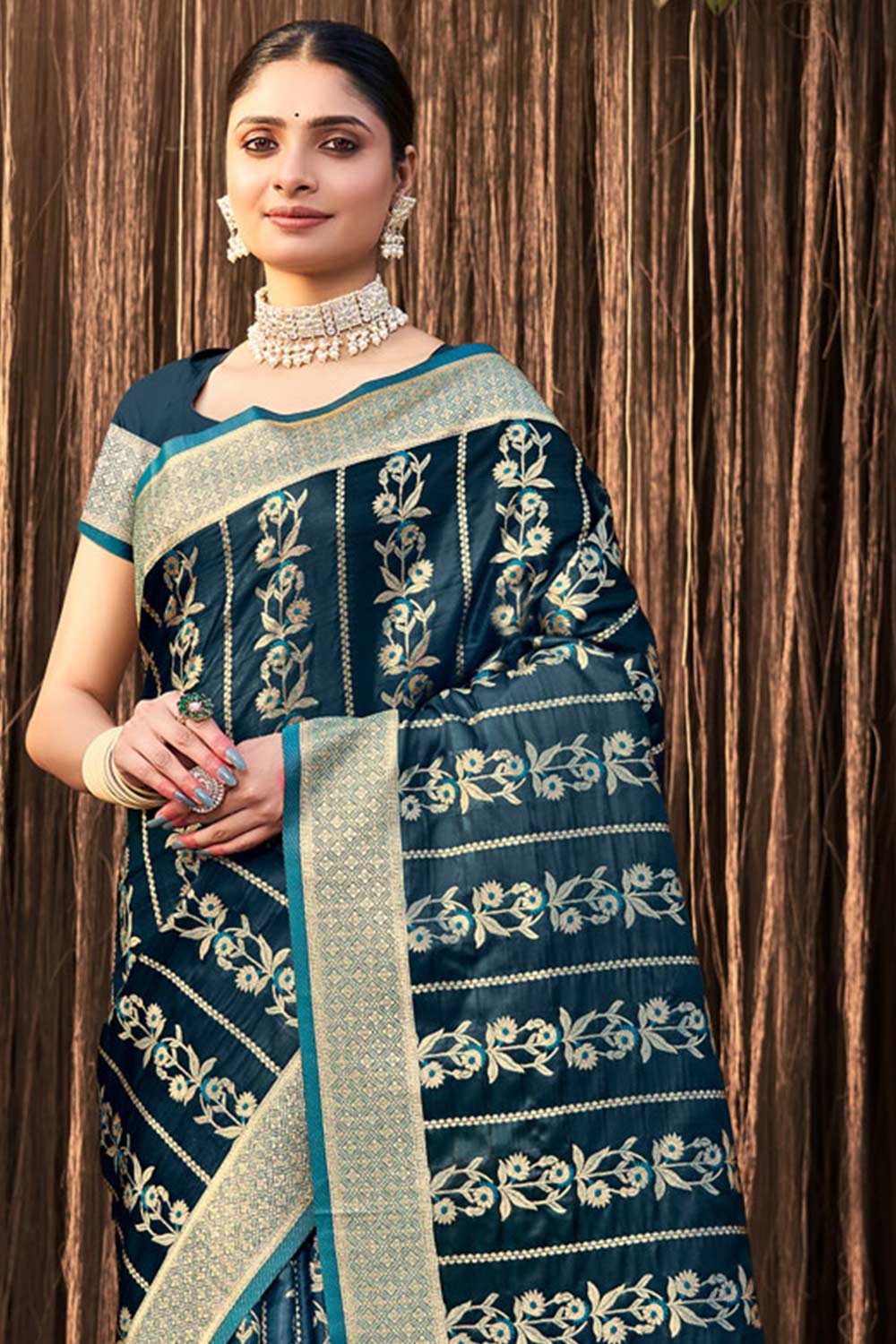 Teal Stain Silk Woven Saree