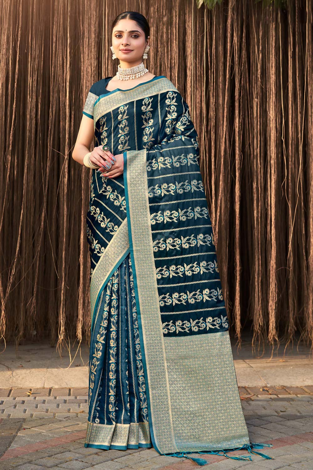 Teal Stain Silk Woven Saree