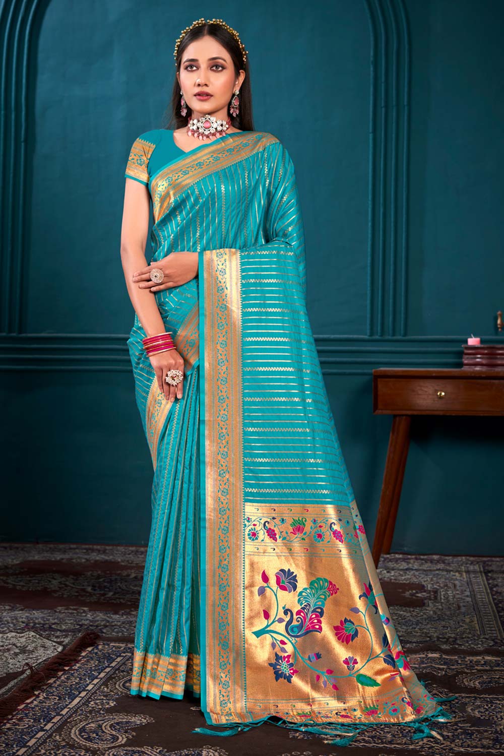 Blue Paithani Silk Woven Saree