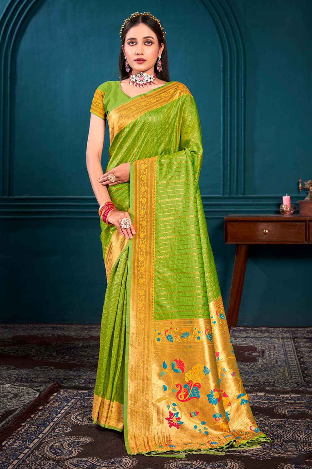 Green Paithani Silk Woven Saree