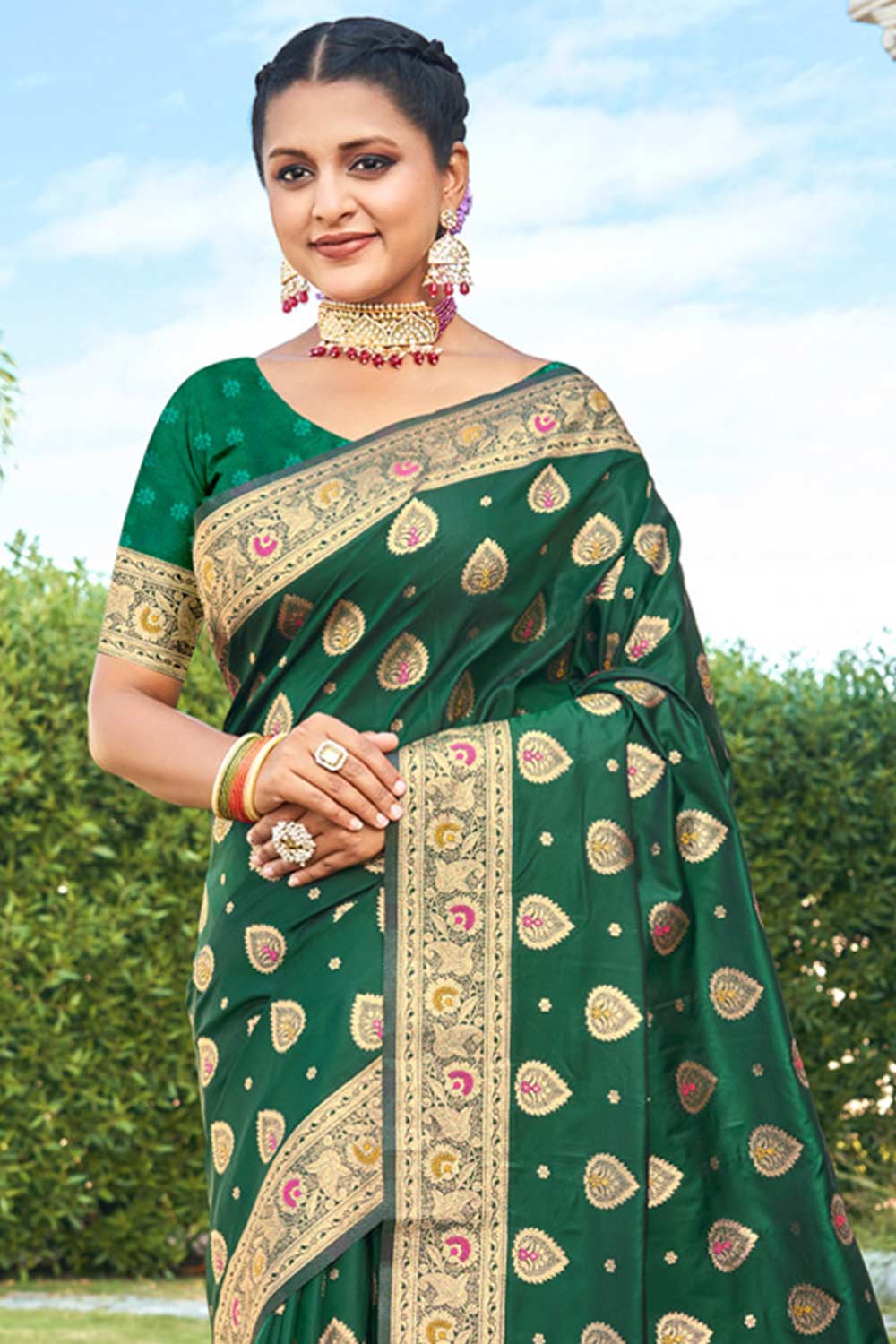 Green Banarasi Silk Woven Saree