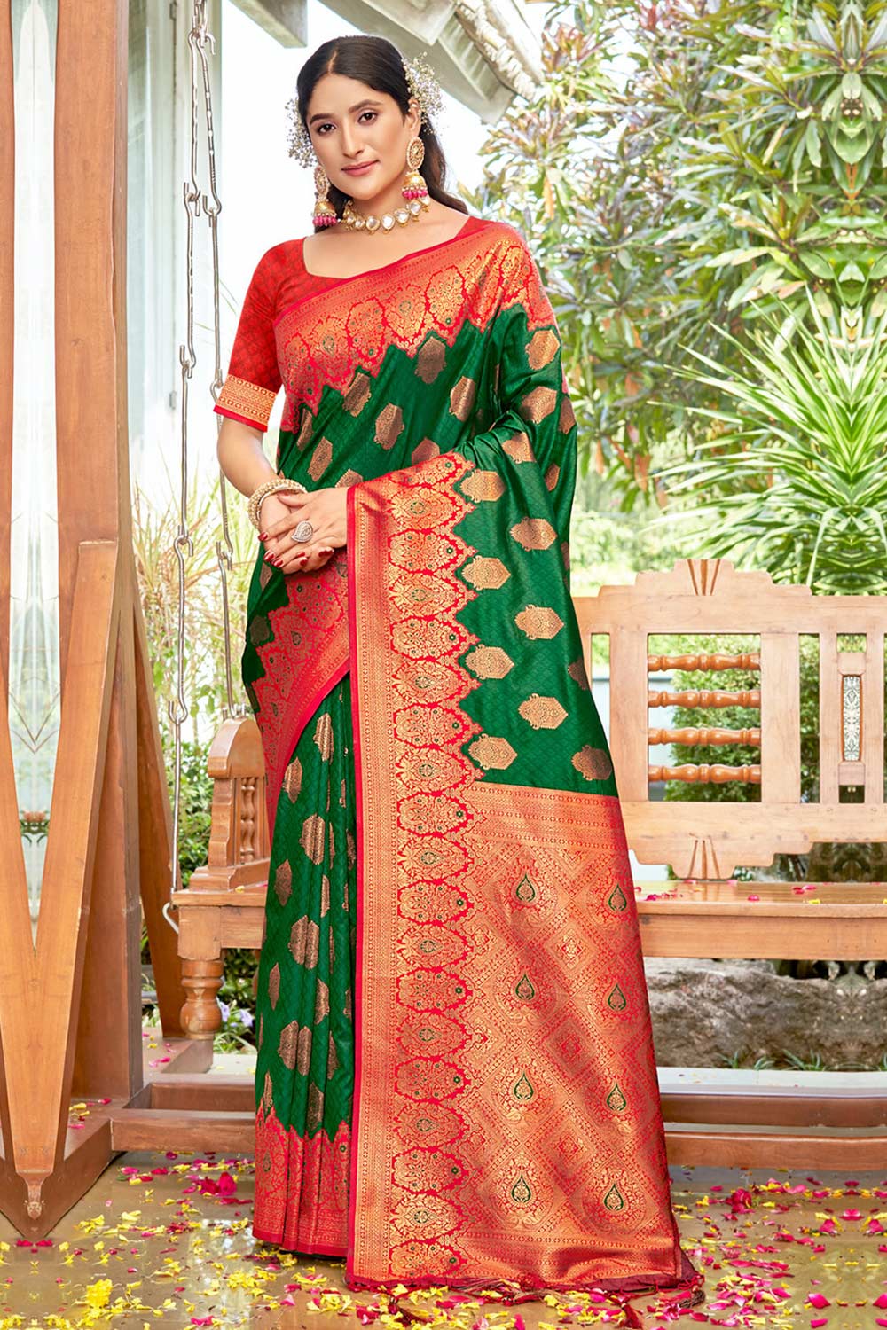 Green Banarasi Silk Woven Saree