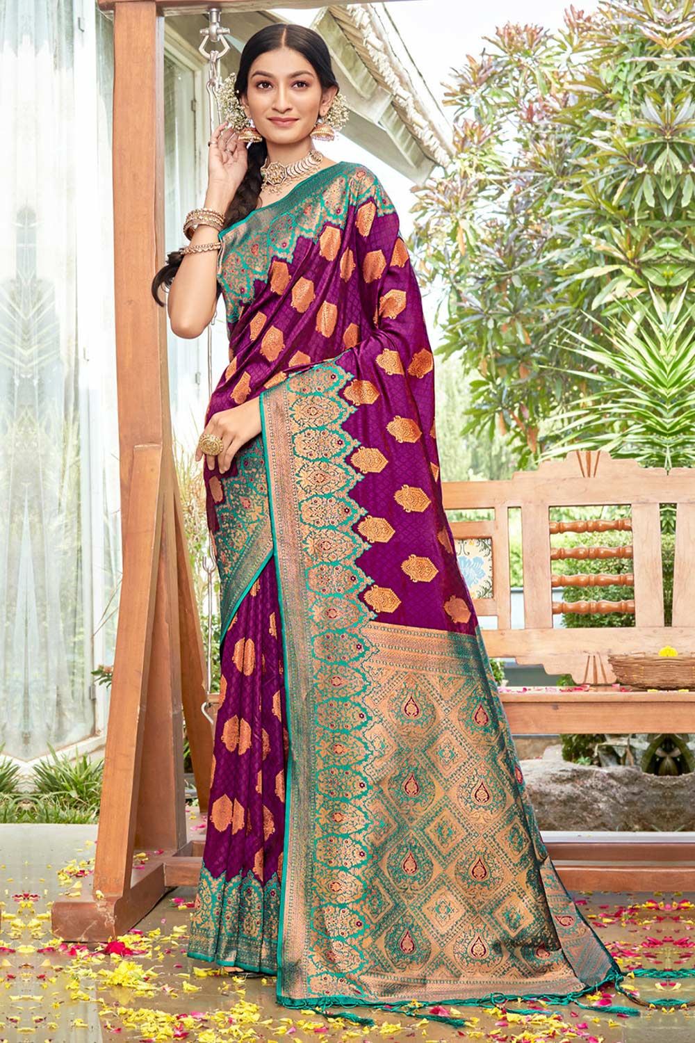 Purple Banarasi Silk Woven Saree