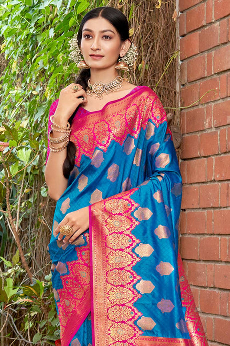 Blue Banarasi Silk Woven Saree