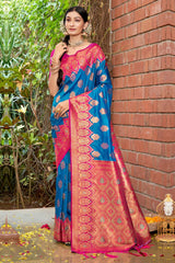 Blue Banarasi Silk Woven Saree