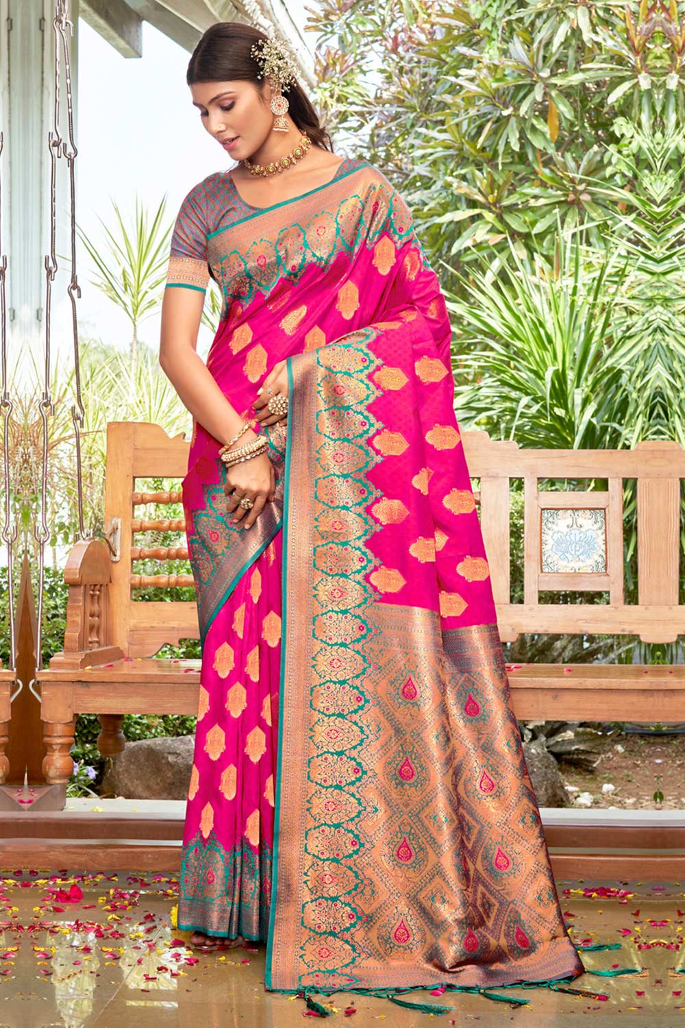 Pink Banarasi Silk Woven Saree