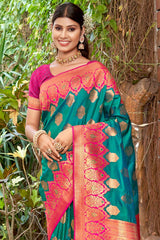 Teal Banarasi Silk Woven Saree