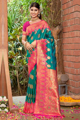 Teal Banarasi Silk Woven Saree