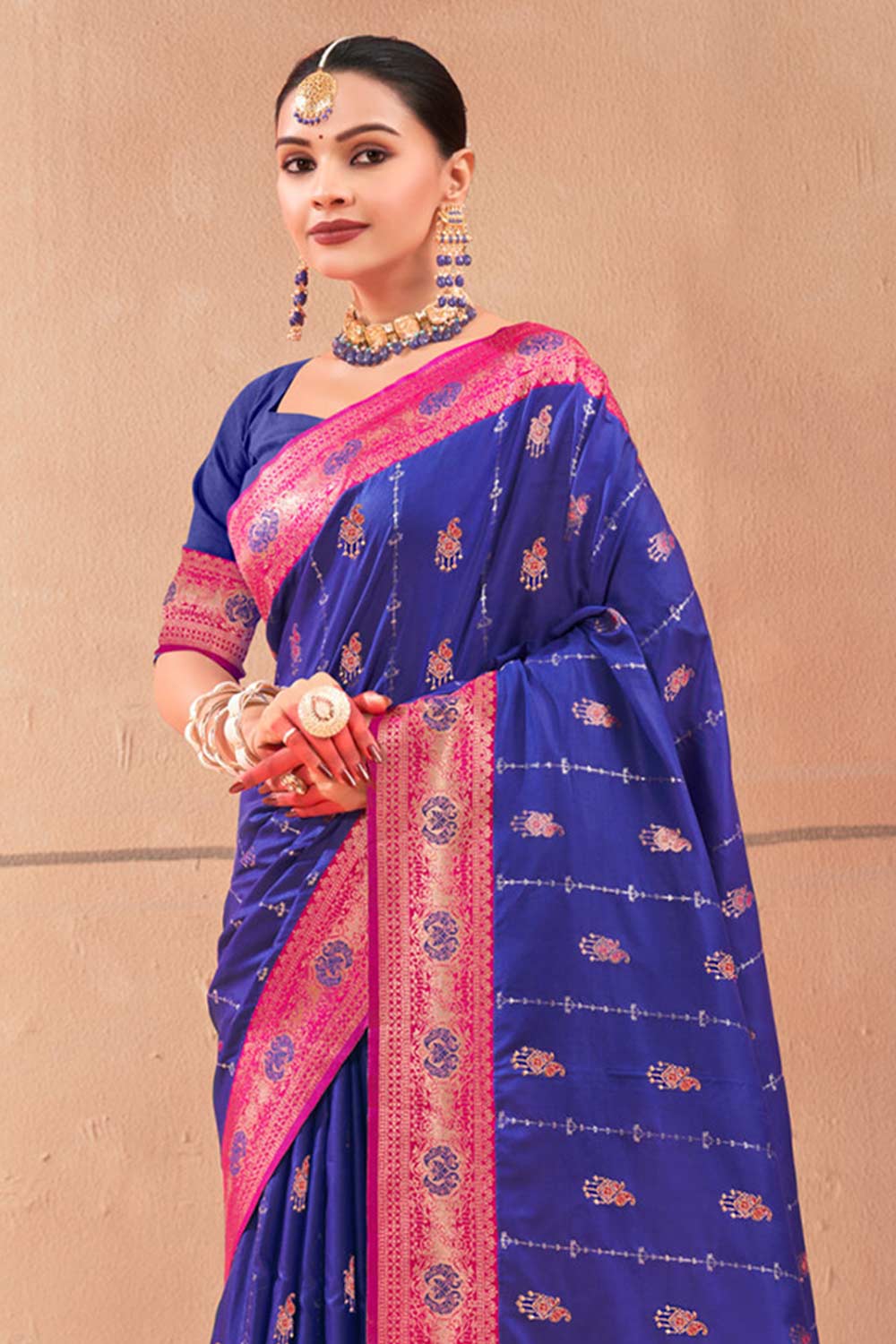 Navy Blue Banarasi Silk Woven Saree