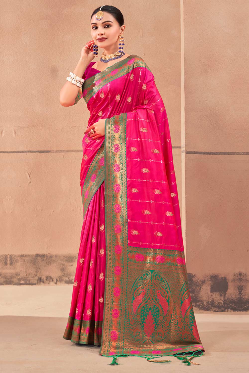 Pink Banarasi Silk Woven Saree