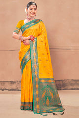 Yellow Banarasi Silk Woven Saree