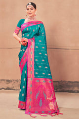 Teal Banarasi Silk Woven Saree