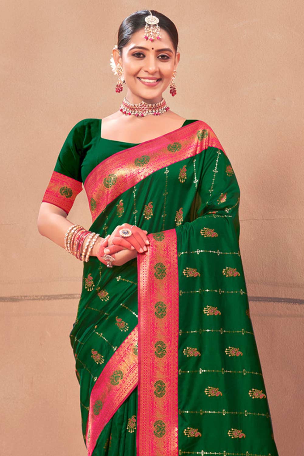 Green Banarasi Silk Woven Saree