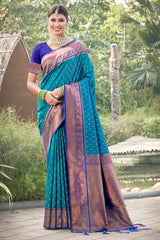 Teal Banarasi Silk Woven Saree