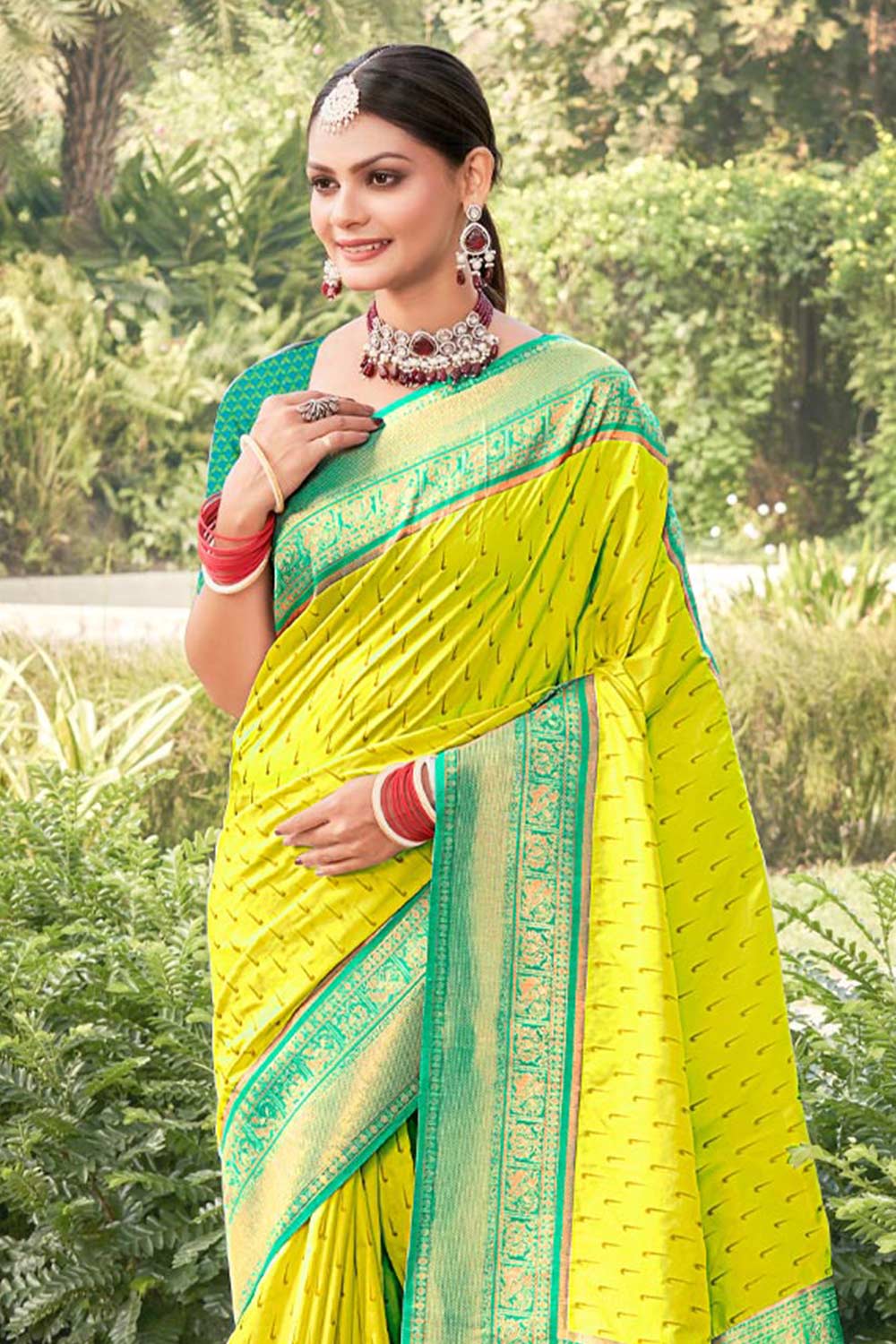 Green Banarasi Silk Woven Saree