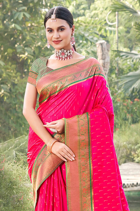 Pink Banarasi Silk Woven Saree