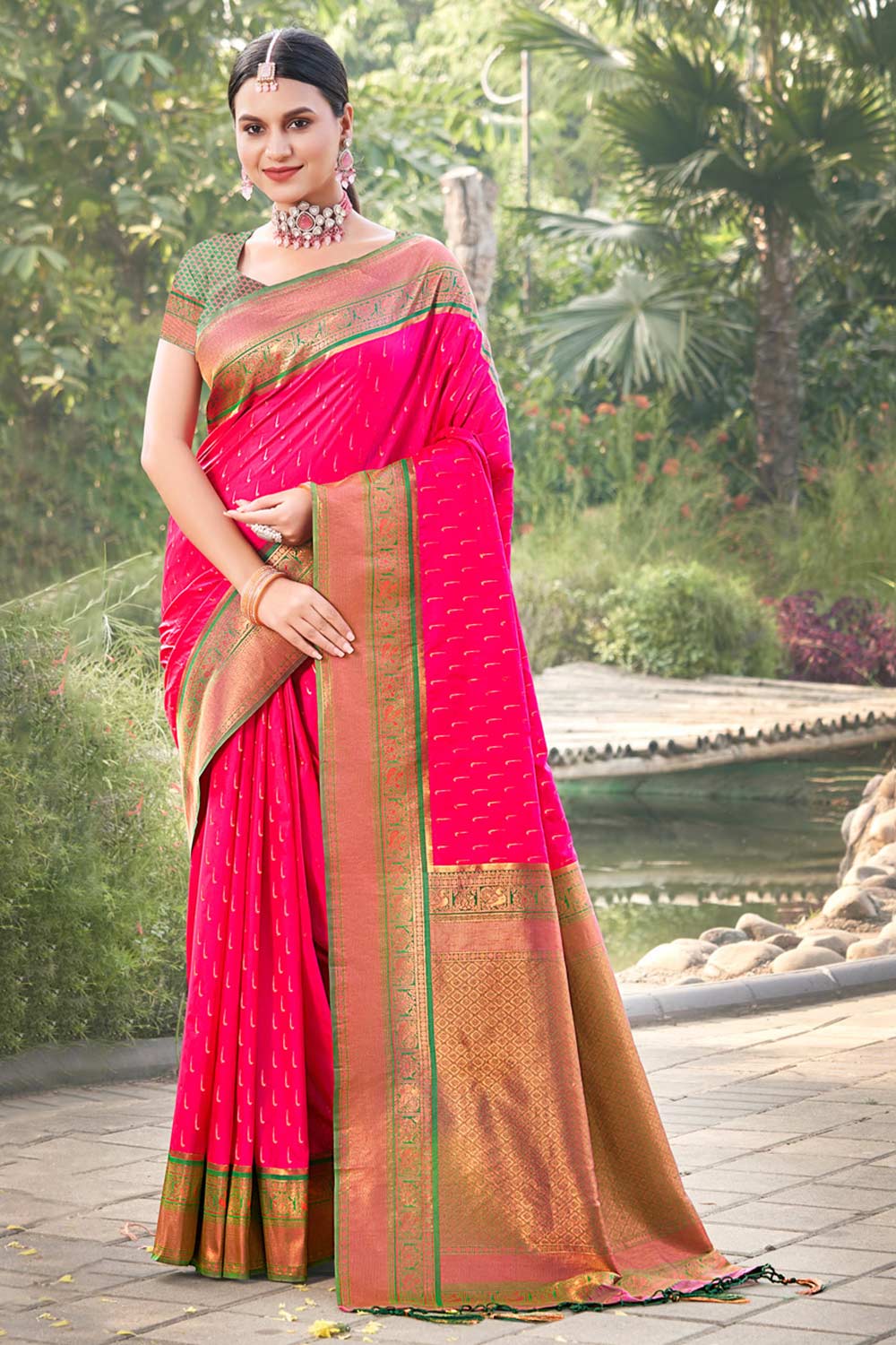 Pink Banarasi Silk Woven Saree