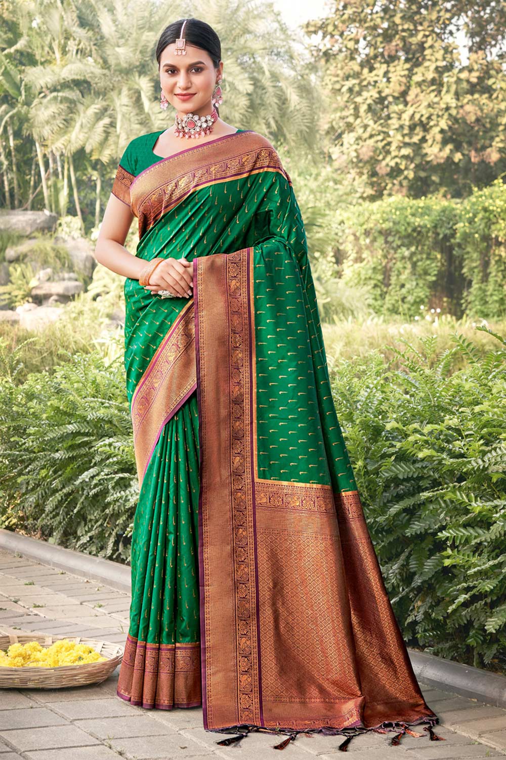 Green Banarasi Silk Woven Saree