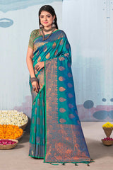 Teal Banarasi Silk Woven Saree