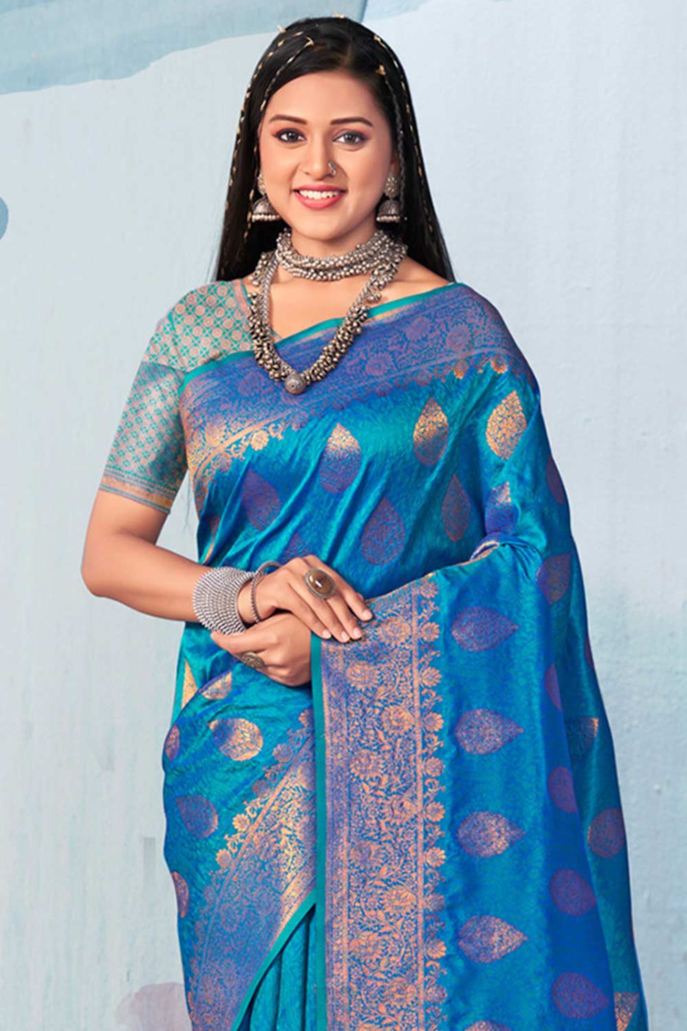 Blue Banarasi Silk Woven Saree