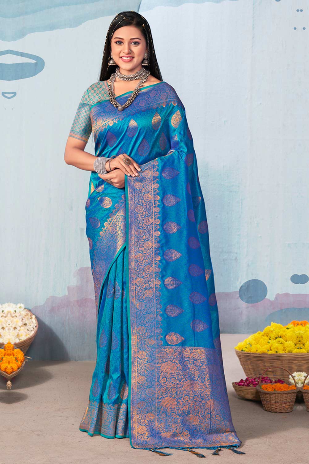 Blue Banarasi Silk Woven Saree